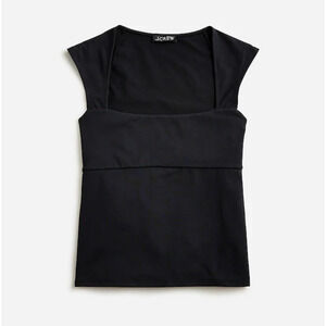 J Crew Square Neck Cap Sleeve Stretch Cotton Blend Top US Women's L New